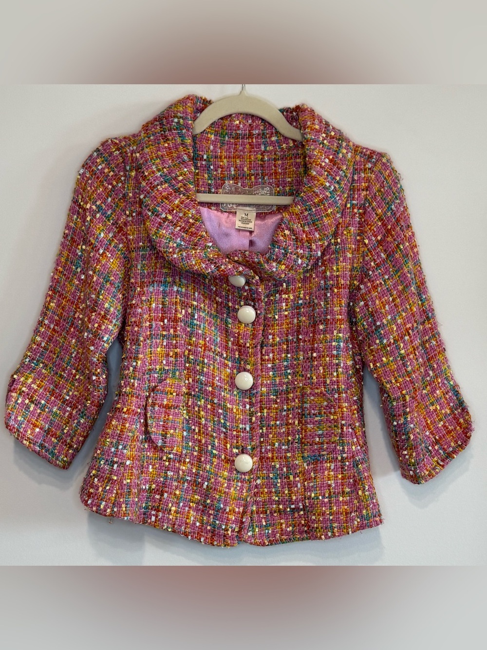 Nick & Mo Colorful Tweed Cropped Jacket Wool Blend Size M